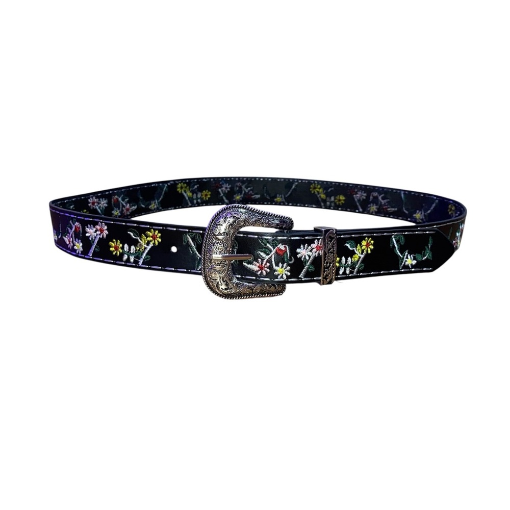 Floral Embroidered western Black Belt